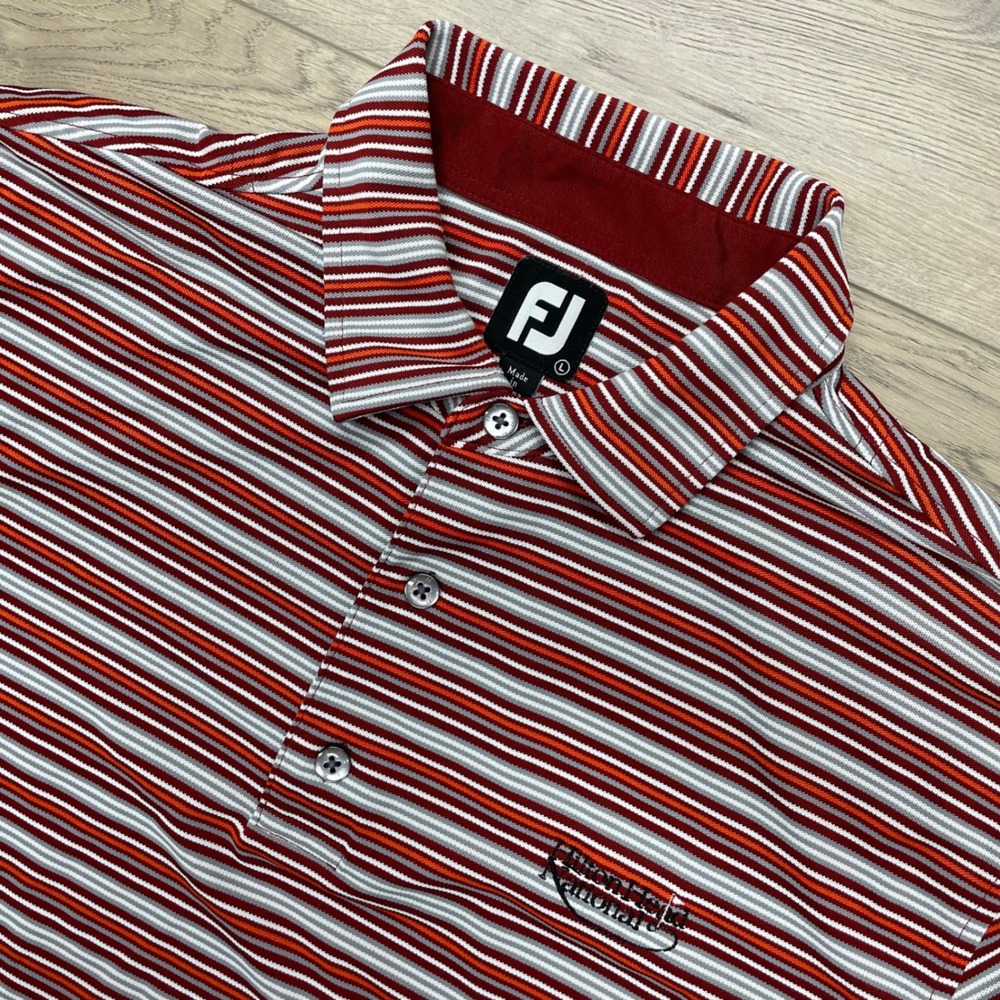 FootJoy Polo Shirt Mens L Red Striped Hilton Head National Golf Short Sleeve